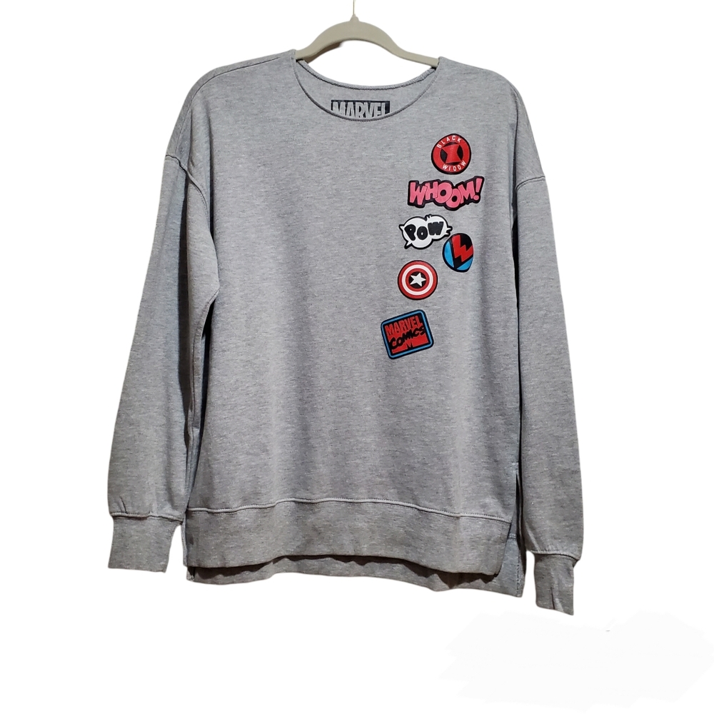 New Marvel Women's Light Gray Pullover Sweatshirt Size L 11/13 Juniors